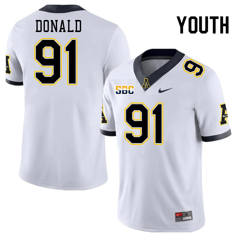 Youth #91 Joshua Donald Appalachian State Mountaineers College Football Jerseys Stitched-White